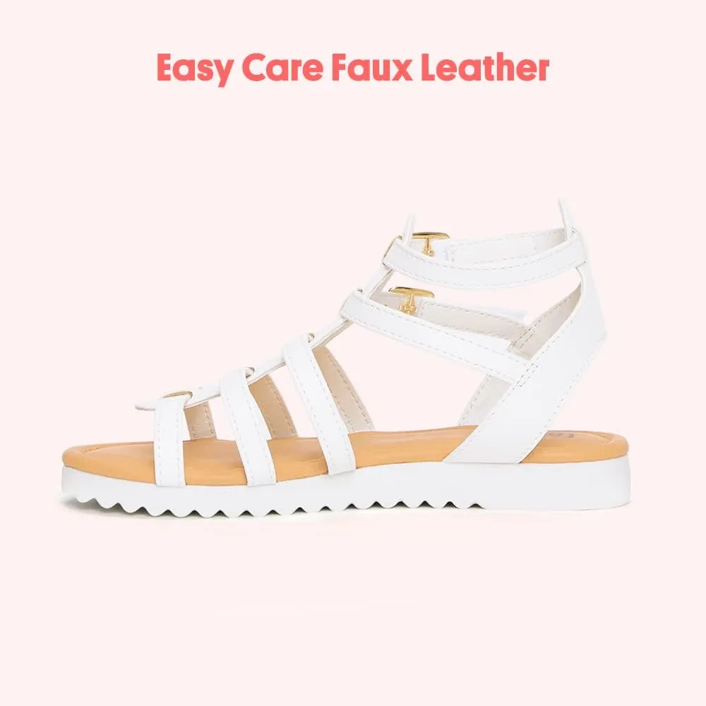 FabKids Girls Gladiator Sandals Braided Strappy Flats Sandal Summer Open Toe Holiday Party Dress Shoes for Toddler Little Kid Big Kid