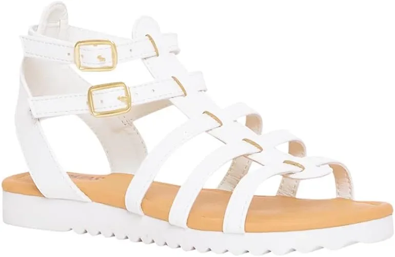 FabKids Girls Gladiator Sandals Braided Strappy Flats Sandal Summer Open Toe Holiday Party Dress Shoes for Toddler Little Kid Big Kid
