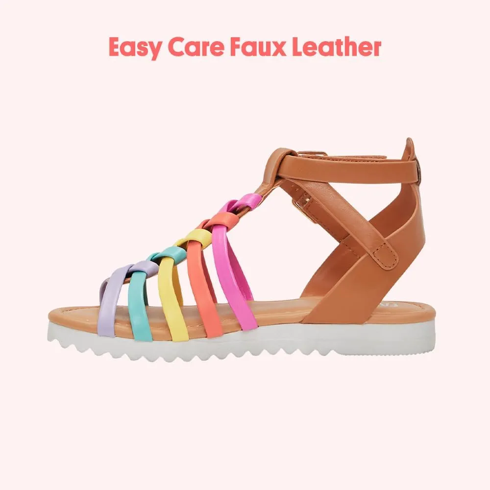 FabKids Girls Gladiator Sandals Braided Strappy Flats Sandal Summer Open Toe Holiday Party Dress Shoes for Toddler Little Kid Big Kid