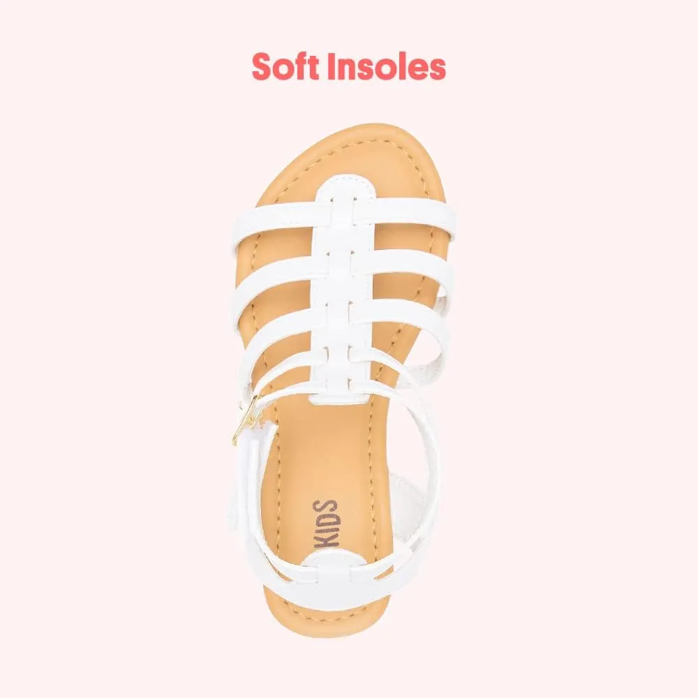 FabKids Girls Gladiator Sandals Braided Strappy Flats Sandal Summer Open Toe Holiday Party Dress Shoes for Toddler Little Kid Big Kid