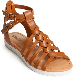 FabKids Girls Gladiator Sandals Braided Strappy Flats Sandal Summer Open Toe Holiday Party Dress Shoes for Toddler Little Kid Big Kid