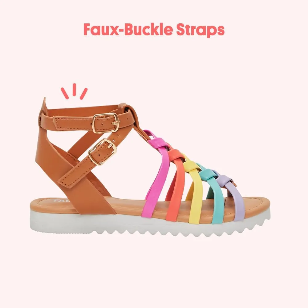FabKids Girls Gladiator Sandals Braided Strappy Flats Sandal Summer Open Toe Holiday Party Dress Shoes for Toddler Little Kid Big Kid