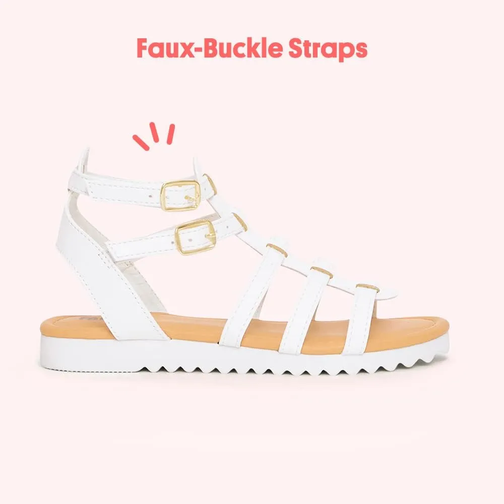 FabKids Girls Gladiator Sandals Braided Strappy Flats Sandal Summer Open Toe Holiday Party Dress Shoes for Toddler Little Kid Big Kid