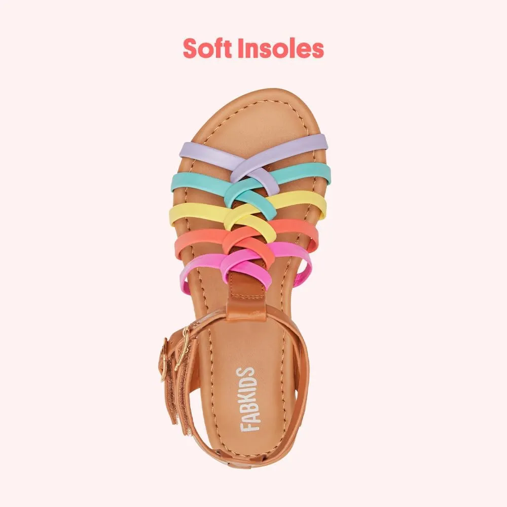 FabKids Girls Gladiator Sandals Braided Strappy Flats Sandal Summer Open Toe Holiday Party Dress Shoes for Toddler Little Kid Big Kid