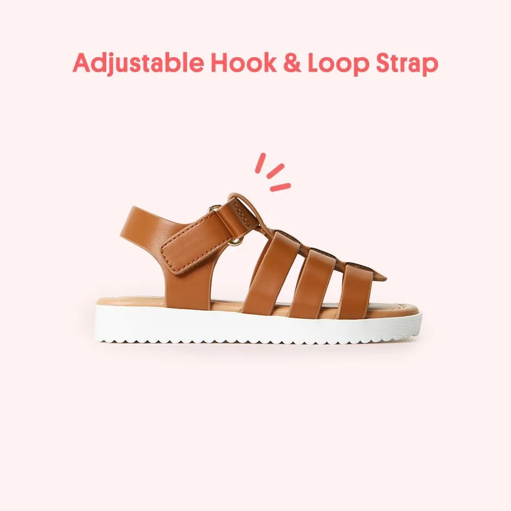 FabKids Girls Gladiator Sandals Braided Strappy Flats Sandal Summer Open Toe Holiday Party Dress Shoes for Toddler Little Kid Big Kid