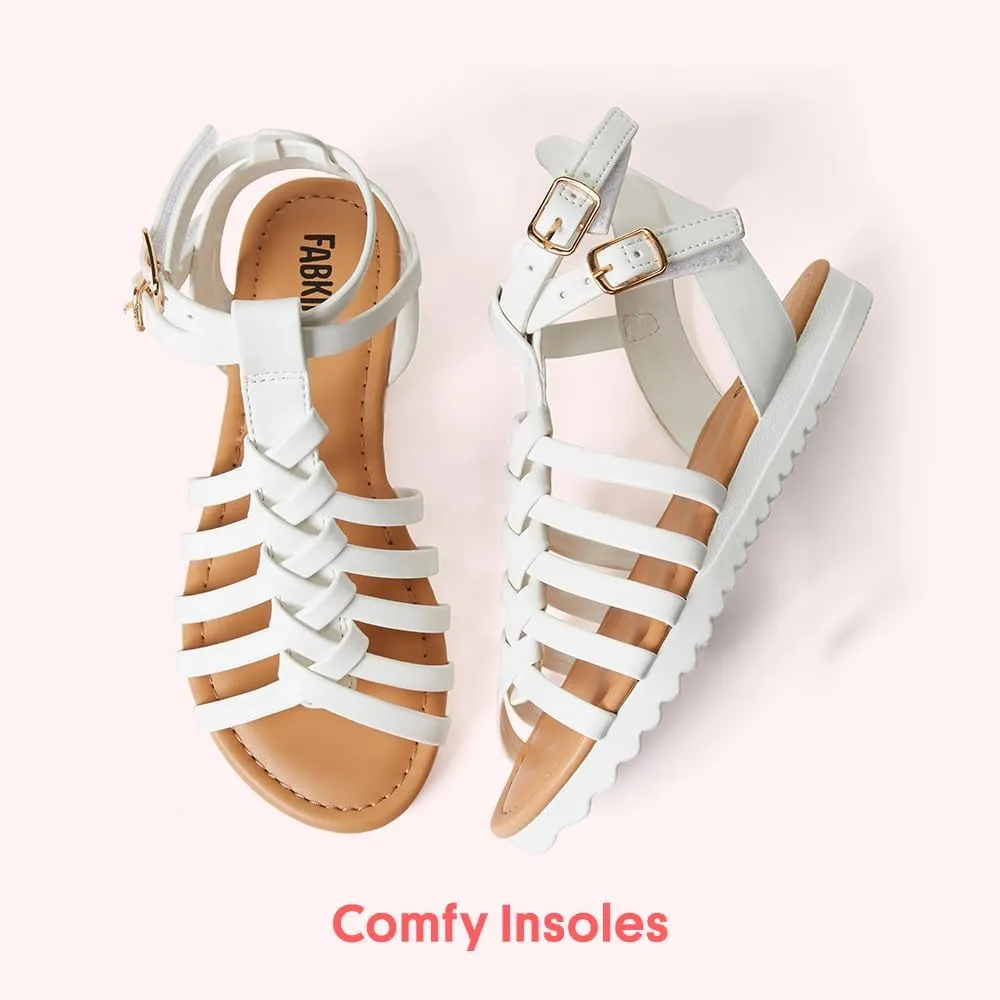 FabKids Girls Gladiator Sandals Braided Strappy Flats Sandal Summer Open Toe Holiday Party Dress Shoes for Toddler Little Kid Big Kid