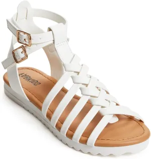 FabKids Girls Gladiator Sandals Braided Strappy Flats Sandal Summer Open Toe Holiday Party Dress Shoes for Toddler Little Kid Big Kid