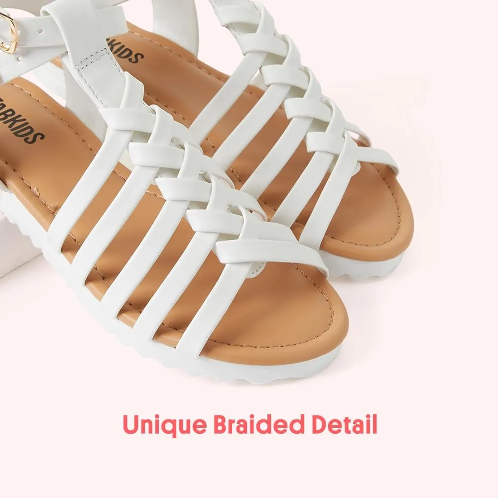 FabKids Girls Gladiator Sandals Braided Strappy Flats Sandal Summer Open Toe Holiday Party Dress Shoes for Toddler Little Kid Big Kid
