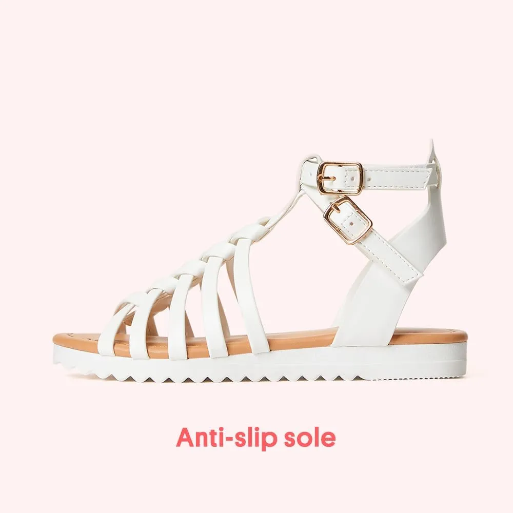 FabKids Girls Gladiator Sandals Braided Strappy Flats Sandal Summer Open Toe Holiday Party Dress Shoes for Toddler Little Kid Big Kid