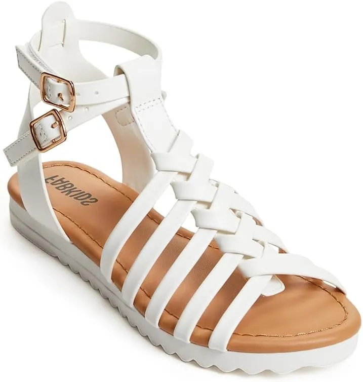 FabKids Girls Gladiator Sandals Braided Strappy Flats Sandal Summer Open Toe Holiday Party Dress Shoes for Toddler Little Kid Big Kid