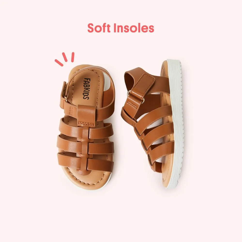 FabKids Girls Gladiator Sandals Braided Strappy Flats Sandal Summer Open Toe Holiday Party Dress Shoes for Toddler Little Kid Big Kid