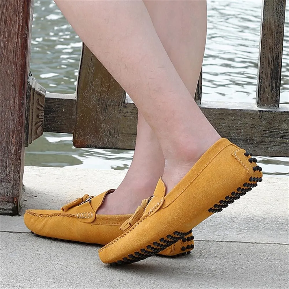 Fashion Mens Handmade Suede Leather Casual Loafers Shoes Plus Size Soft Comfortable Driving Walking Shoes