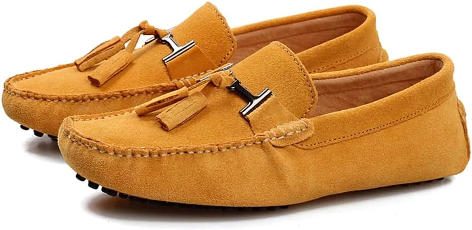 Fashion Mens Handmade Suede Leather Casual Loafers Shoes Plus Size Soft Comfortable Driving Walking Shoes