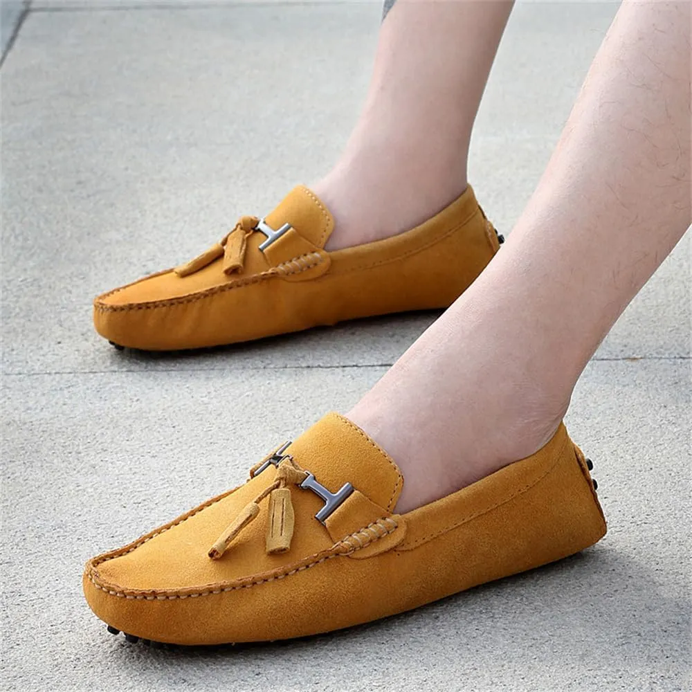 Fashion Mens Handmade Suede Leather Casual Loafers Shoes Plus Size Soft Comfortable Driving Walking Shoes