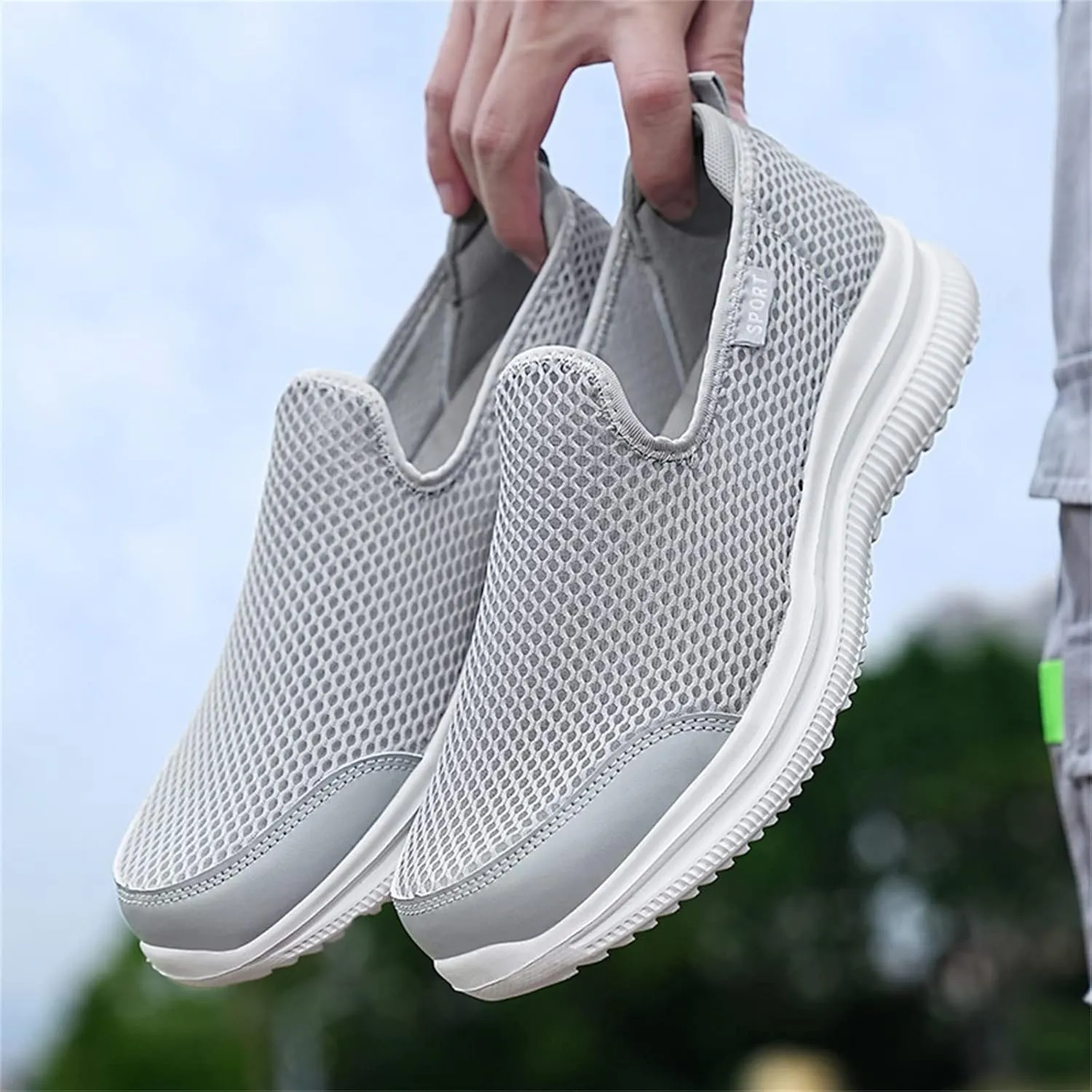 Fashion Summer Men Breathable Mesh Shallow Mouth Slip On Lightweight Casual Shoes Sneaker Insoles Men