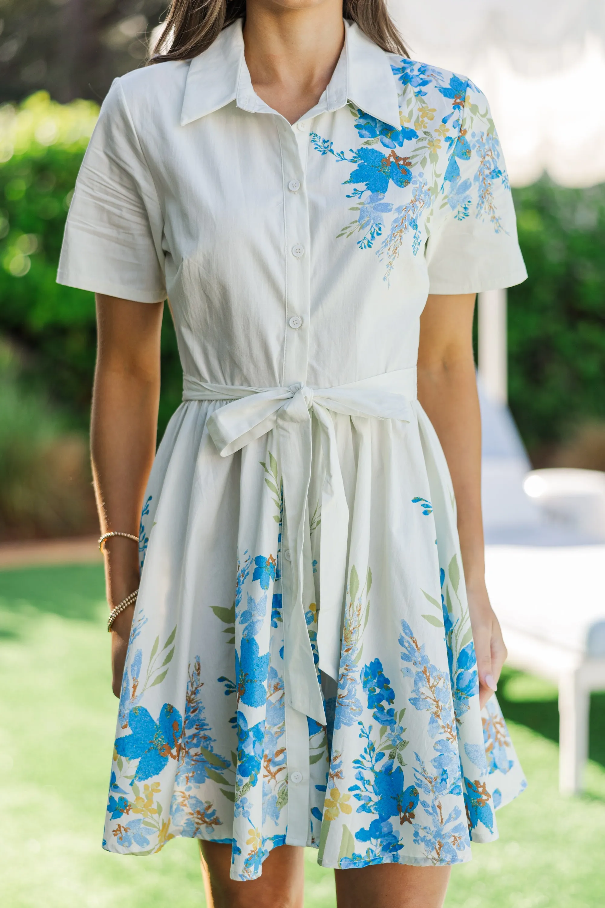Feeling Connected Ivory Blue Floral Dress