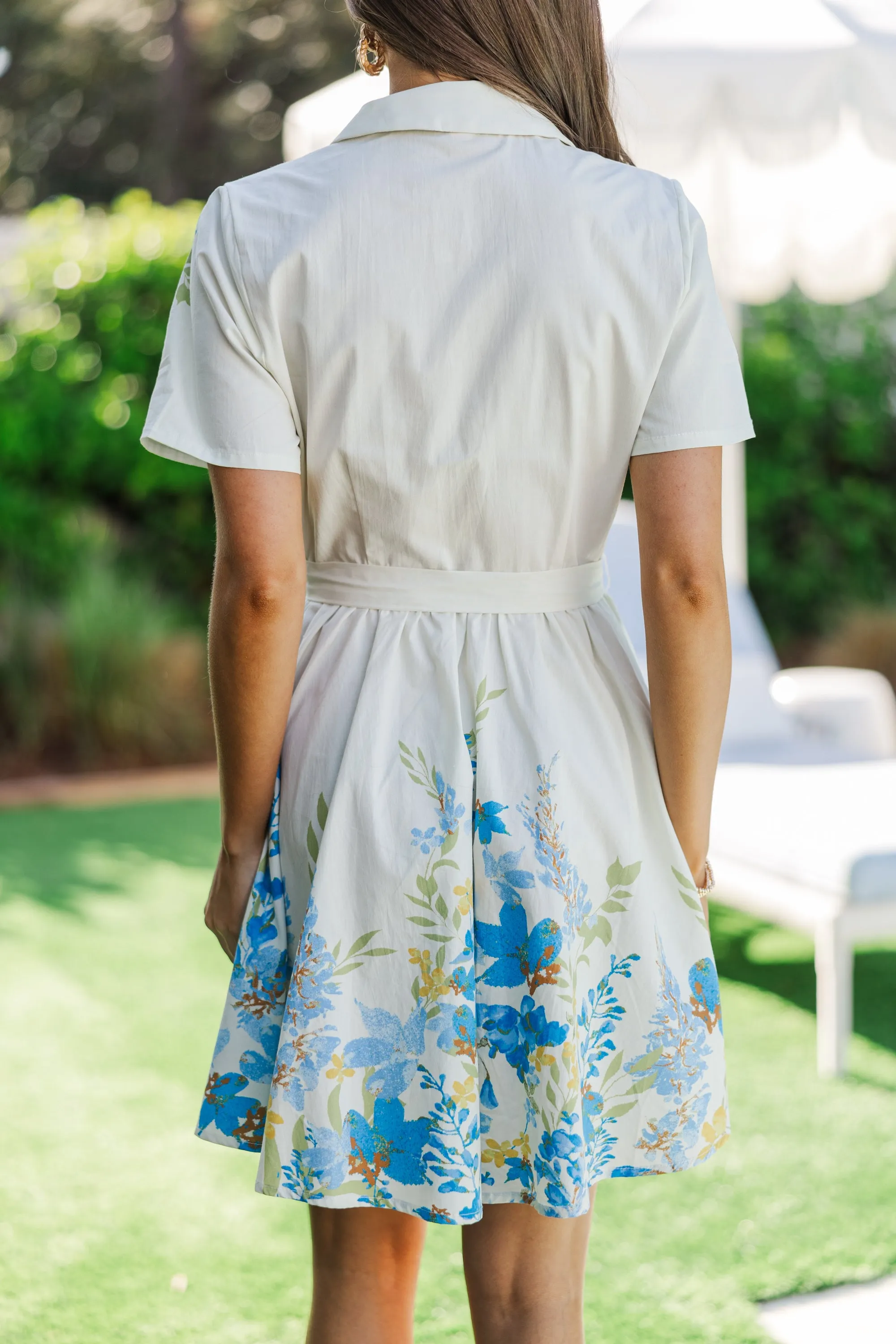Feeling Connected Ivory Blue Floral Dress
