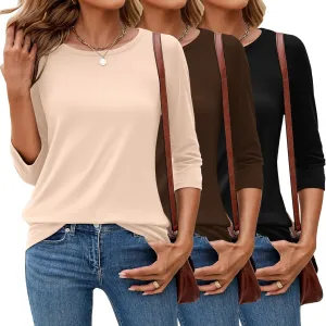 Ficerd 3 Pack 3/4 Sleeve Tops for Women Round Neck Dressy Basics Tees Casual Trendy Loose Fit T Shirts
