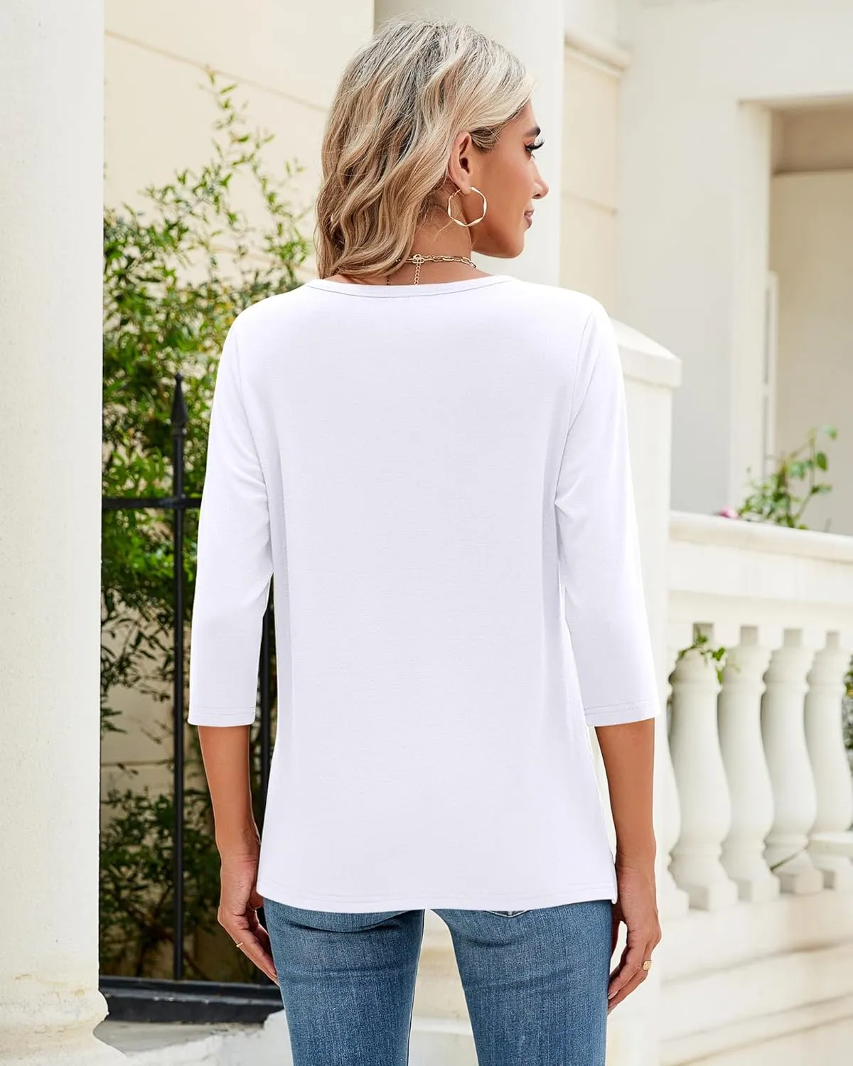 Ficerd 3 Pack 3/4 Sleeve Tops for Women Round Neck Dressy Basics Tees Casual Trendy Loose Fit T Shirts