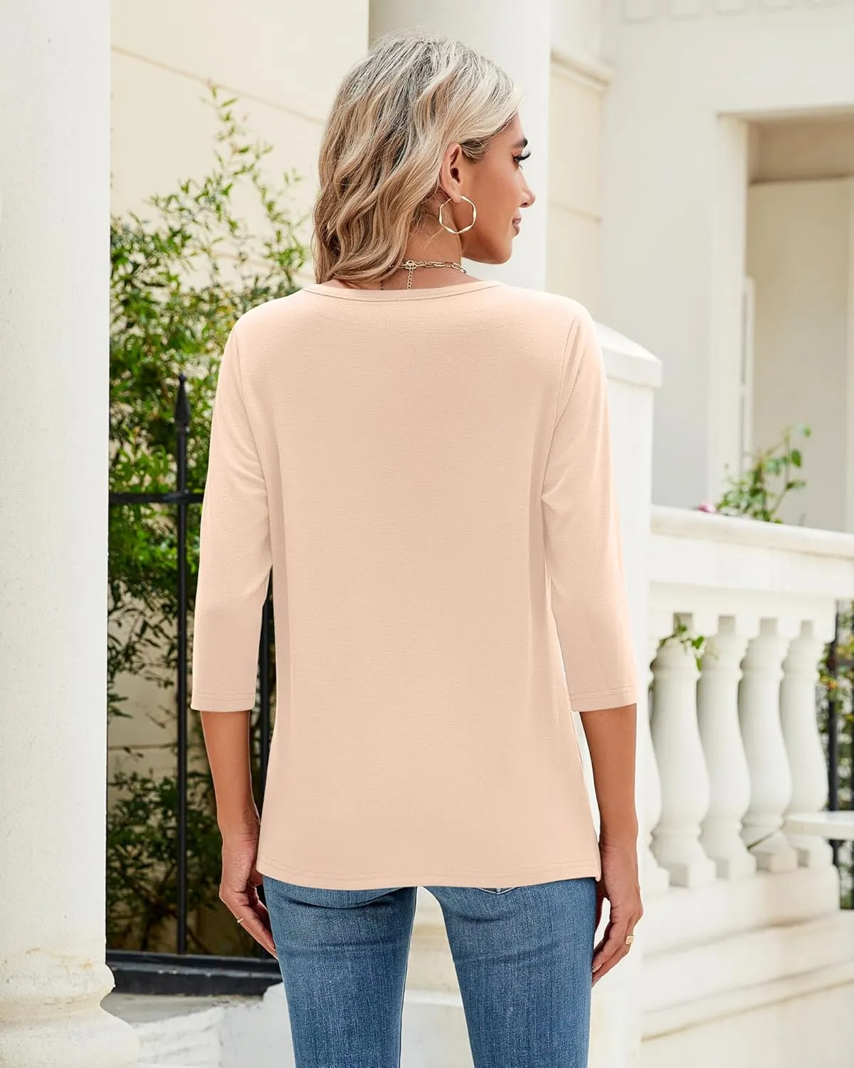 Ficerd 3 Pack 3/4 Sleeve Tops for Women Round Neck Dressy Basics Tees Casual Trendy Loose Fit T Shirts