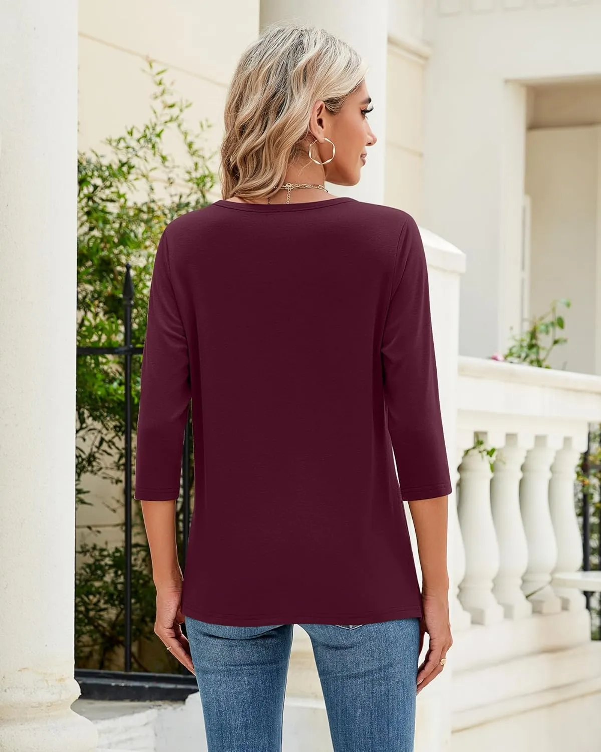 Ficerd 3 Pack 3/4 Sleeve Tops for Women Round Neck Dressy Basics Tees Casual Trendy Loose Fit T Shirts