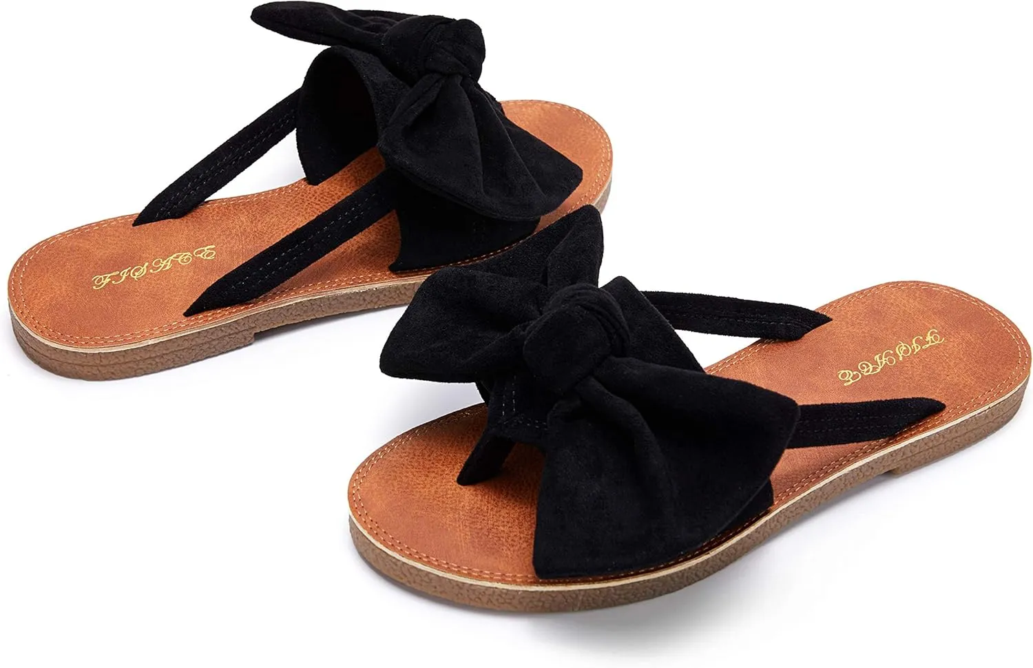FISACE Womens Slip On Flip Flops Ring Toe Strappy Summer Gladiator Flat Sandals