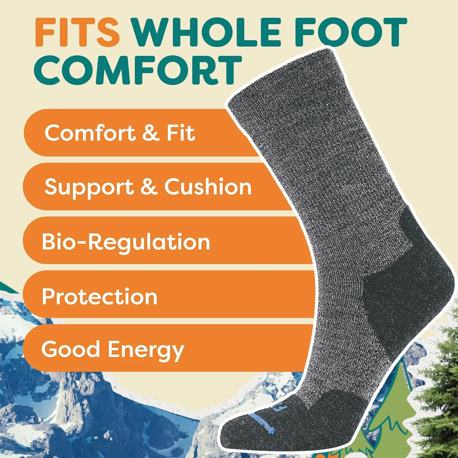 FITS Light Hiker Merino Wool Crew Socks For Men and Women, Lightweight, Breathable, Odor, Hiking Socks, Whole Foot Comfort