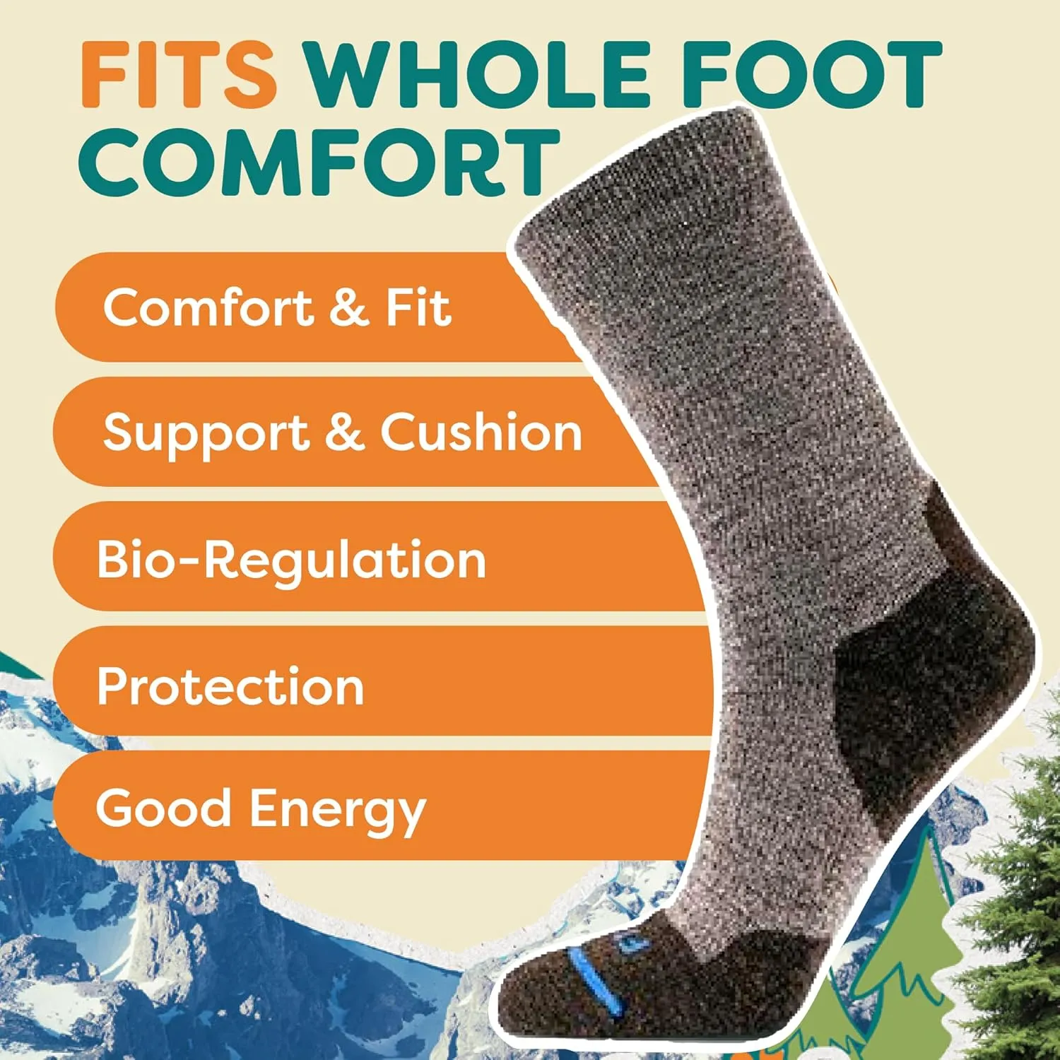 FITS Light Hiker Merino Wool Crew Socks For Men and Women, Lightweight, Breathable, Odor, Hiking Socks, Whole Foot Comfort
