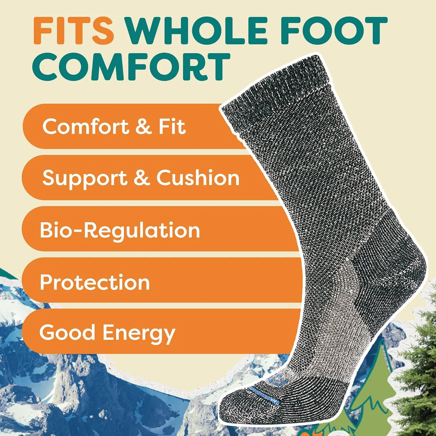 FITS Light Rugged Merino Wool Crew Socks For Men and Women, Breathable, Odor Resistant, Hiking Socks, Whole Foot Comfort