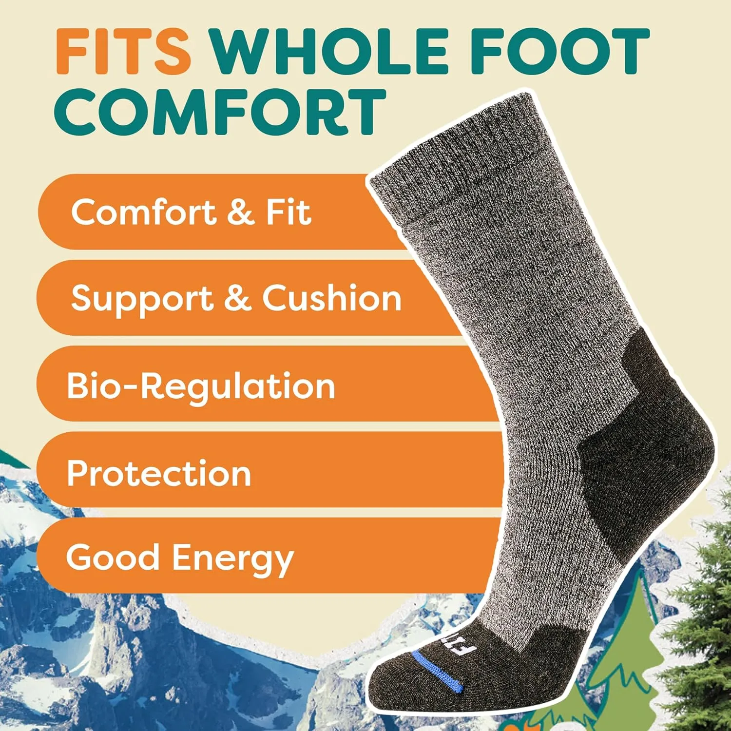 FITS Medium Hiker Merino Wool Crew Socks For Men and Women, Lightweight, Breathable, Hiking Socks, Whole Foot Comfort