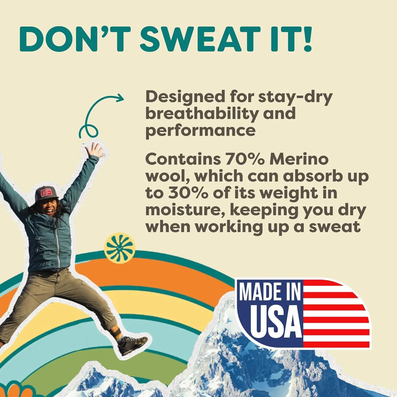 FITS Medium Hiker Merino Wool Crew Socks For Men and Women, Lightweight, Breathable, Hiking Socks, Whole Foot Comfort
