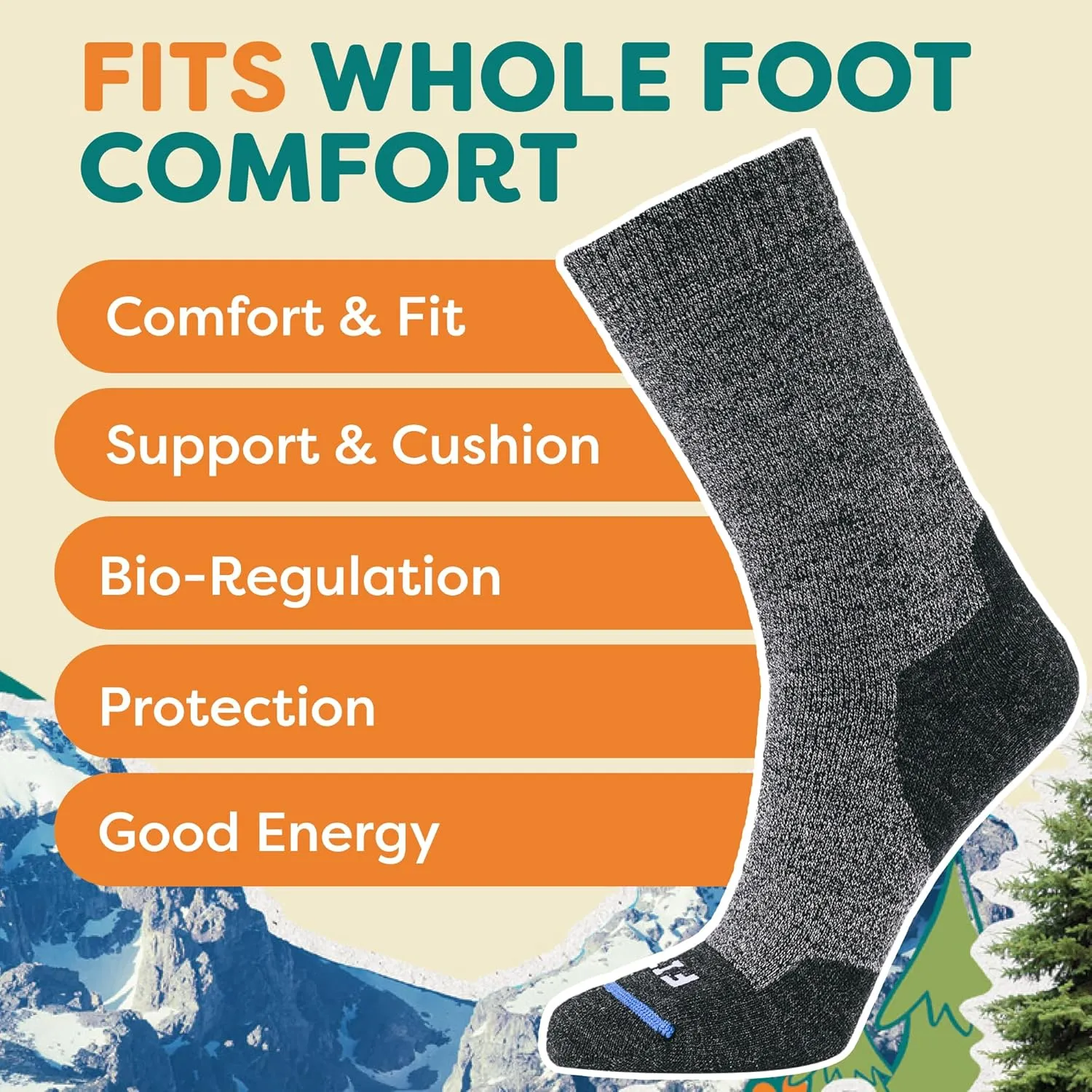 FITS Medium Hiker Merino Wool Crew Socks For Men and Women, Lightweight, Breathable, Hiking Socks, Whole Foot Comfort