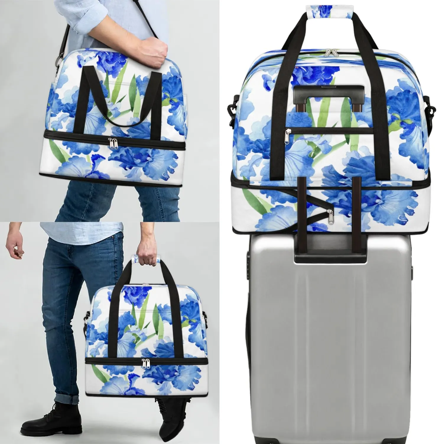 Floral Petals Sports Gym Bag with Shoes Compartment Foldable Travel Duffel Bag Dry Wet Separated Sports Tote Workout Weekender Overnight Bag for Women Yoga Dance Work Training Handbag