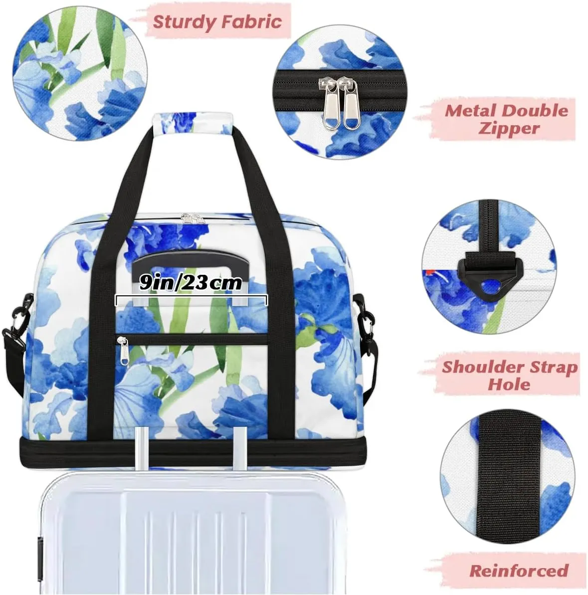 Floral Petals Sports Gym Bag with Shoes Compartment Foldable Travel Duffel Bag Dry Wet Separated Sports Tote Workout Weekender Overnight Bag for Women Yoga Dance Work Training Handbag