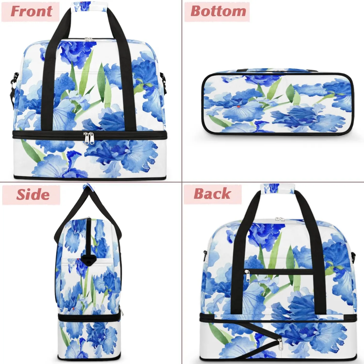 Floral Petals Sports Gym Bag with Shoes Compartment Foldable Travel Duffel Bag Dry Wet Separated Sports Tote Workout Weekender Overnight Bag for Women Yoga Dance Work Training Handbag