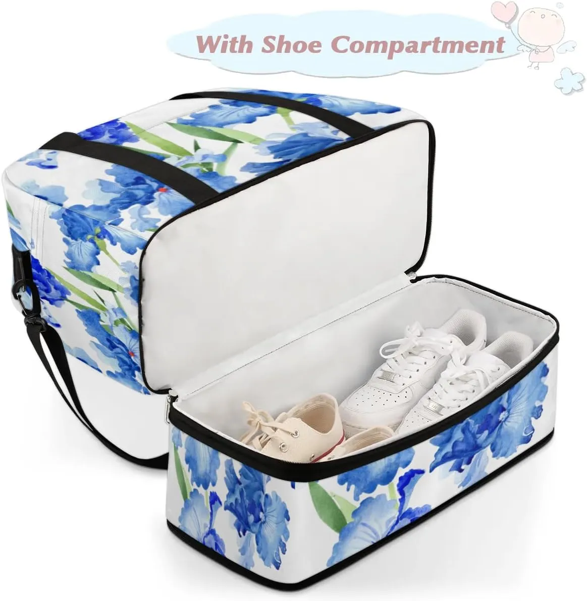 Floral Petals Sports Gym Bag with Shoes Compartment Foldable Travel Duffel Bag Dry Wet Separated Sports Tote Workout Weekender Overnight Bag for Women Yoga Dance Work Training Handbag