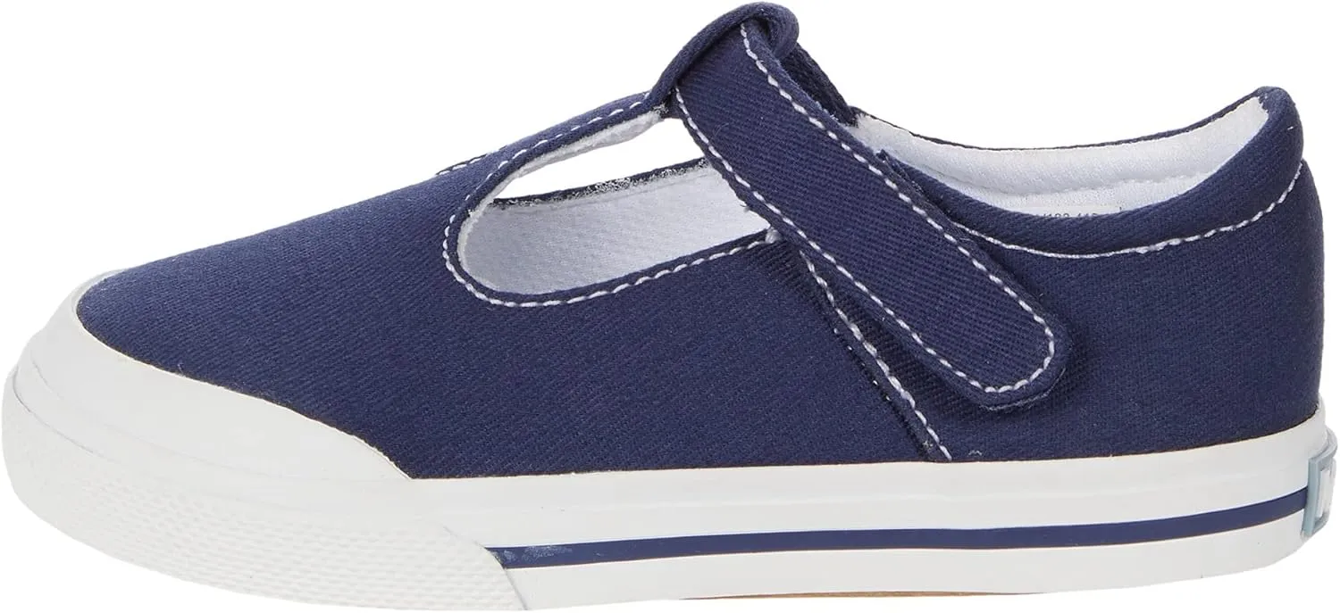 FOOTMATES Drew Mary Jane Flat T-Strap Girls Canvas Walking Sneakers with Custom-Fit Insoles, Slip-Resistant Vulcanized Outsoles