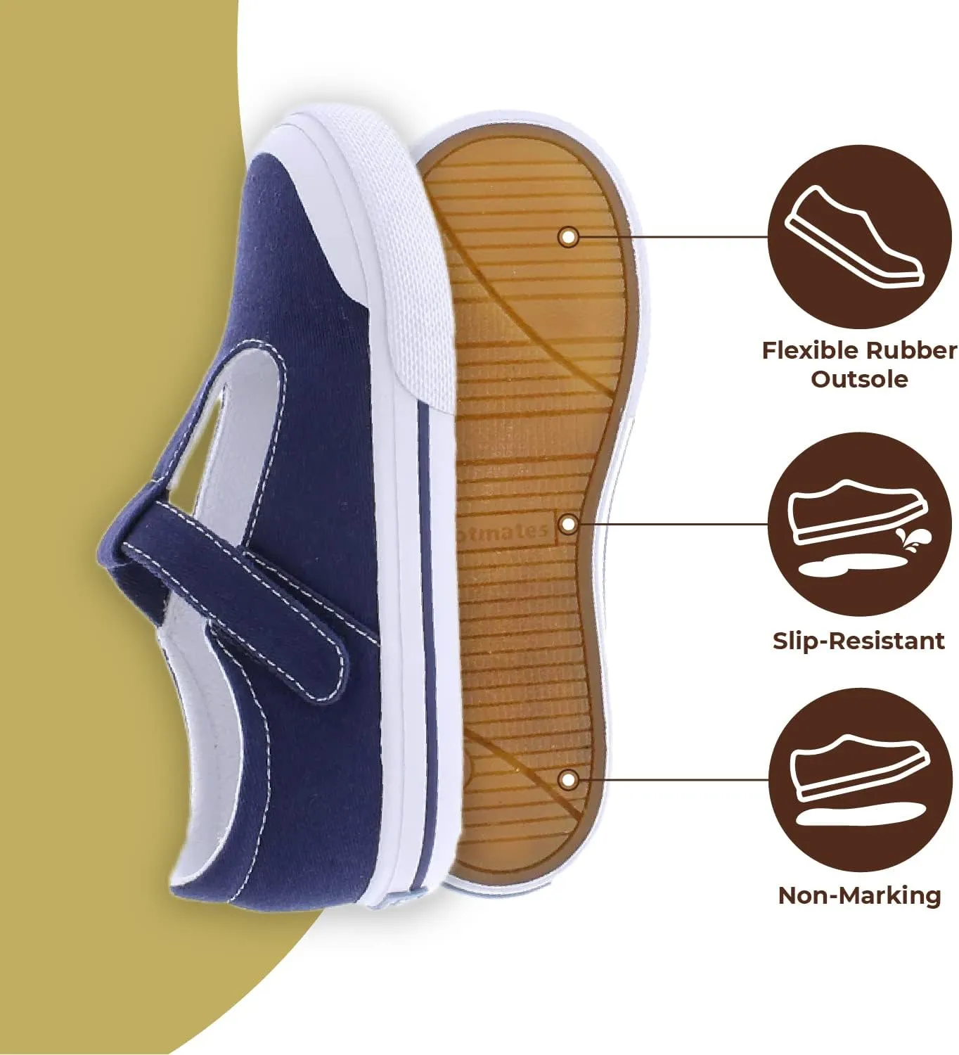 FOOTMATES Drew Mary Jane Flat T-Strap Girls Canvas Walking Sneakers with Custom-Fit Insoles, Slip-Resistant Vulcanized Outsoles