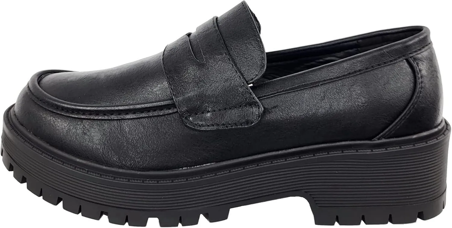 Forever Link Womens Slip On Loafer Chunky Chain Platform Heel