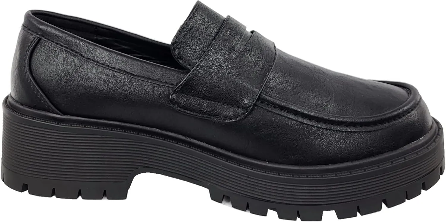 Forever Link Womens Slip On Loafer Chunky Chain Platform Heel
