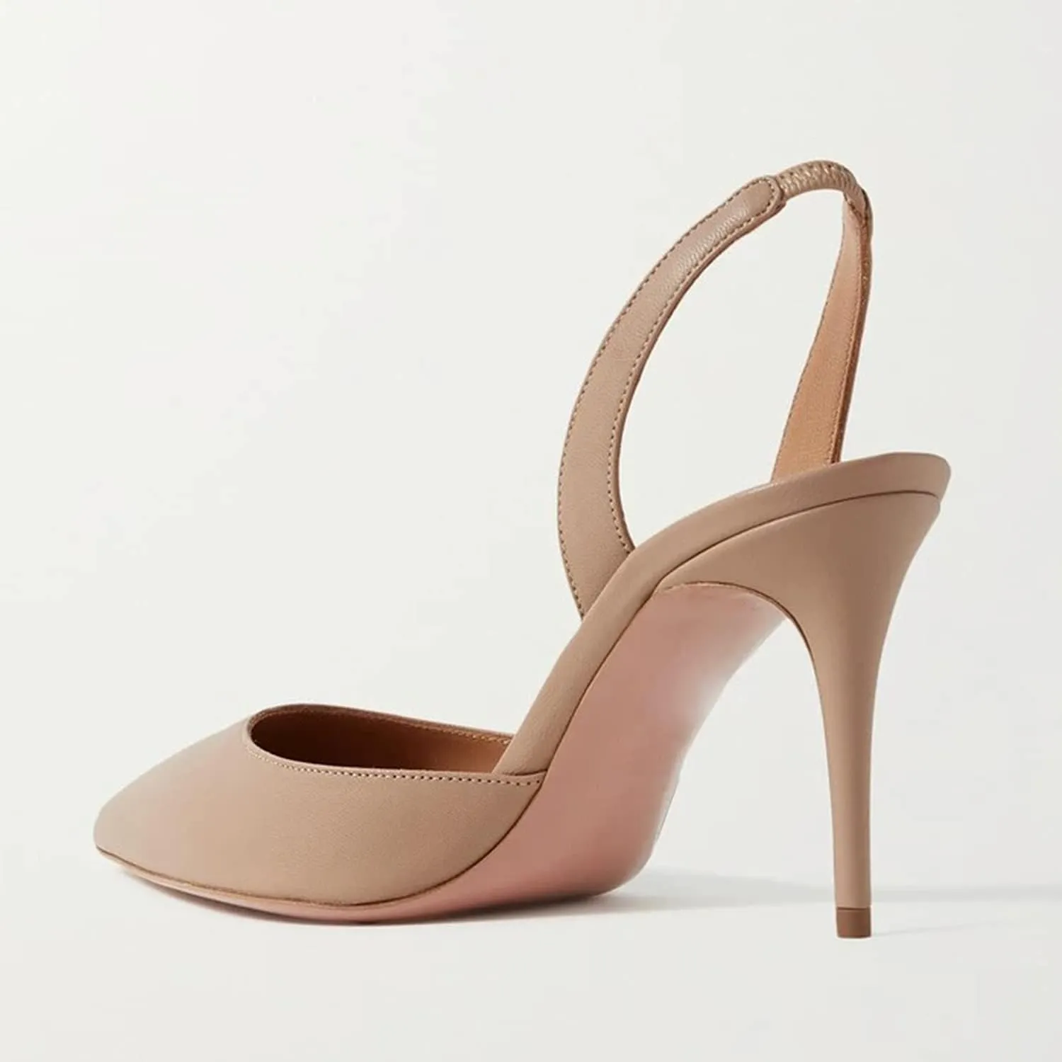 FOWT Beige Slip On C-Shaped Single Strap Backless Elastic Band Pumps for Women Closed Pointed Toe High Stiletto Heel Mules Dress Shoes for Party Wedding Office Full Size 4-16 M US