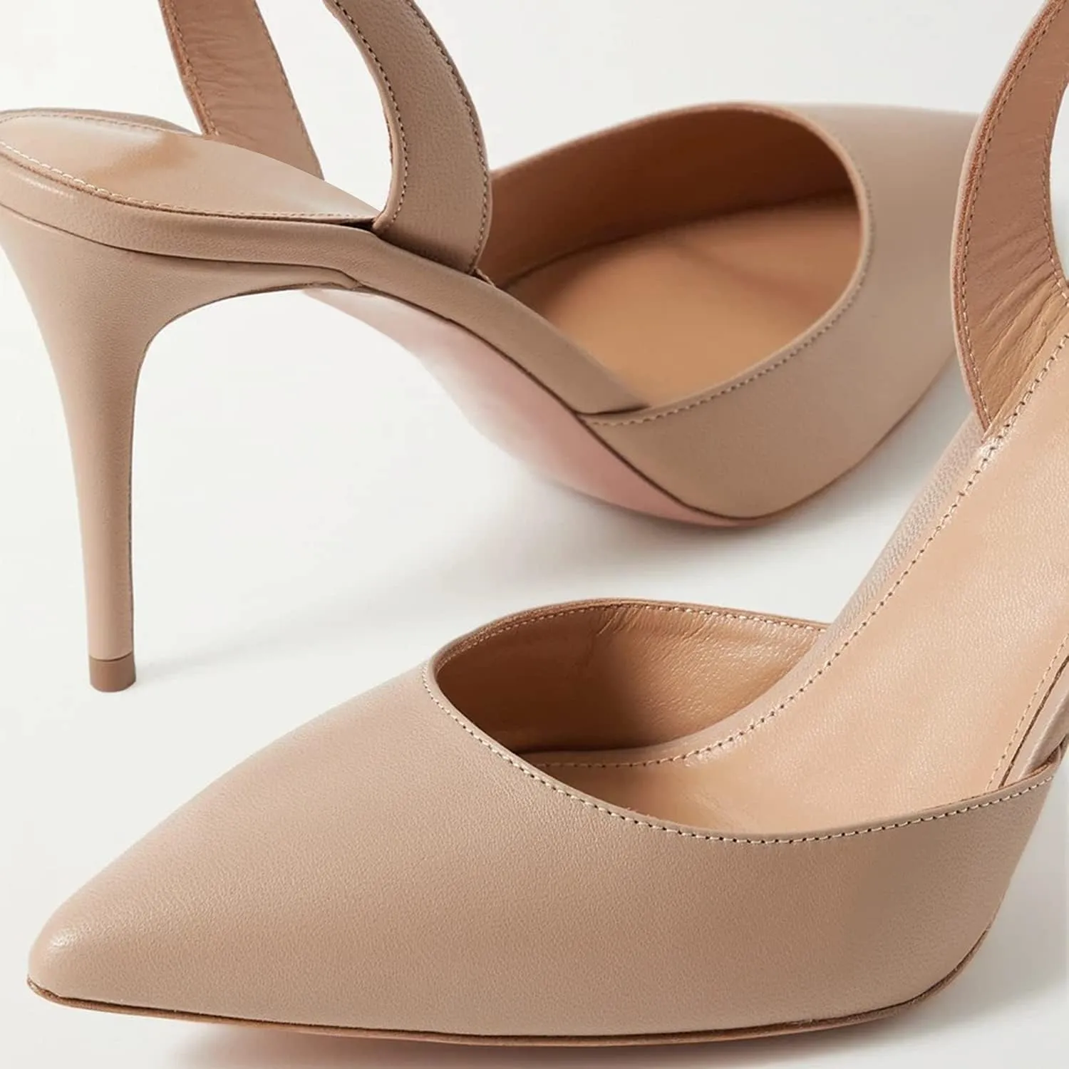 FOWT Beige Slip On C-Shaped Single Strap Backless Elastic Band Pumps for Women Closed Pointed Toe High Stiletto Heel Mules Dress Shoes for Party Wedding Office Full Size 4-16 M US