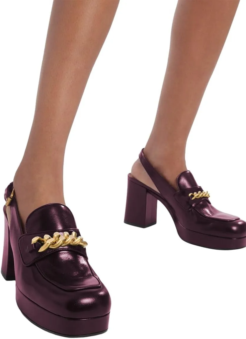 FOWT Women Platform Round Toe Pumps Chain Chunky High Heel Slingback Penny Loafers Stable Office Daily Shoes Size 4-16 US