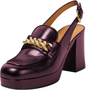 FOWT Women Platform Round Toe Pumps Chain Chunky High Heel Slingback Penny Loafers Stable Office Daily Shoes Size 4-16 US