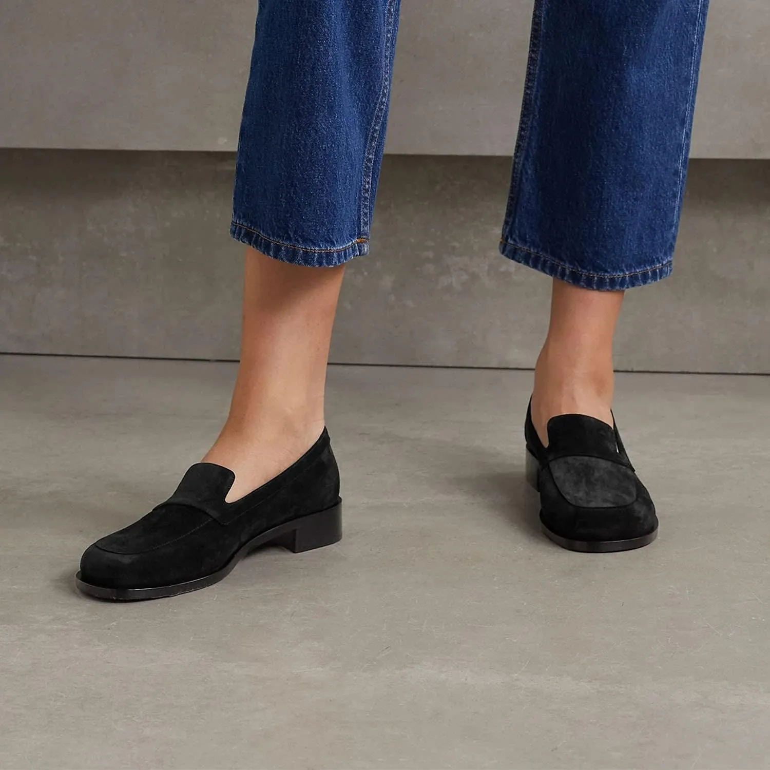 FOWT Women Round Toe Low Heel Loafers Comfortable Black Suede Moccasins Casual Slip on Unisex Flat Shoes for Driving Walking Traveling, 4-16 US Size
