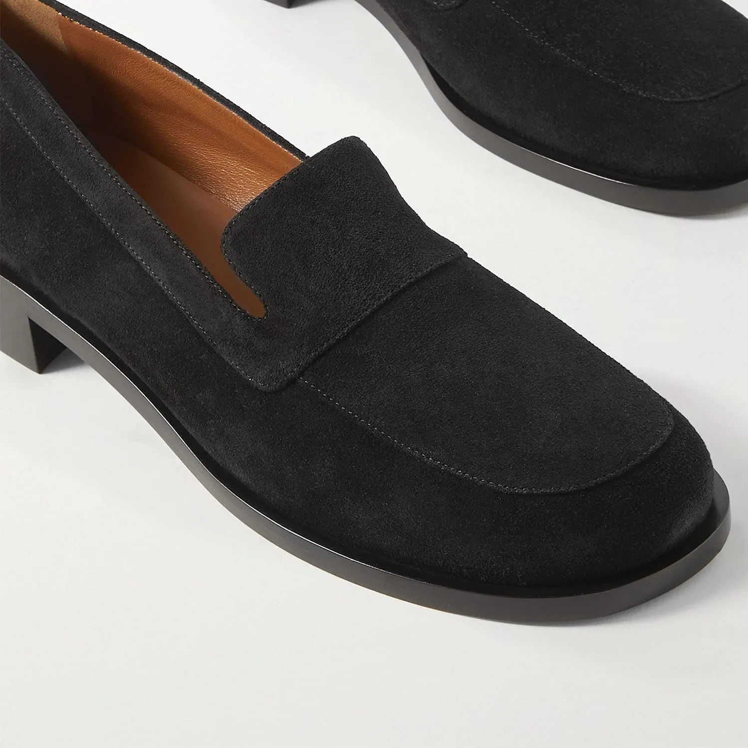 FOWT Women Round Toe Low Heel Loafers Comfortable Black Suede Moccasins Casual Slip on Unisex Flat Shoes for Driving Walking Traveling, 4-16 US Size