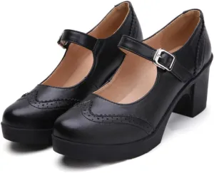 FOWT Women Two Tone Platform Loafers Chunky Block Mid Heel Pumps Round Toe Cute Lolita Dressy Shoes Size 4-16 US