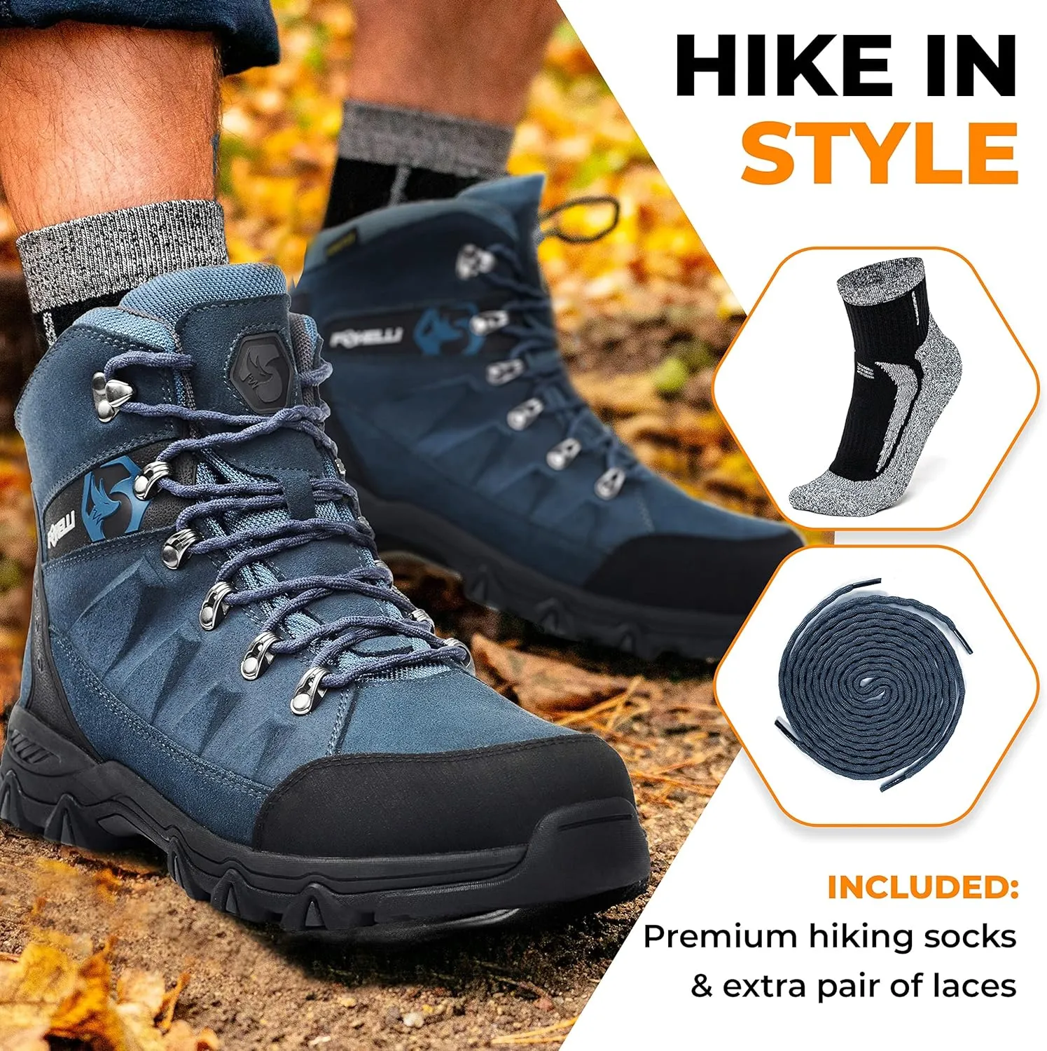 Foxelli Men’s Hiking Boots – Waterproof Breathable & Lightweight Suede Leather Hiking Boots for Men