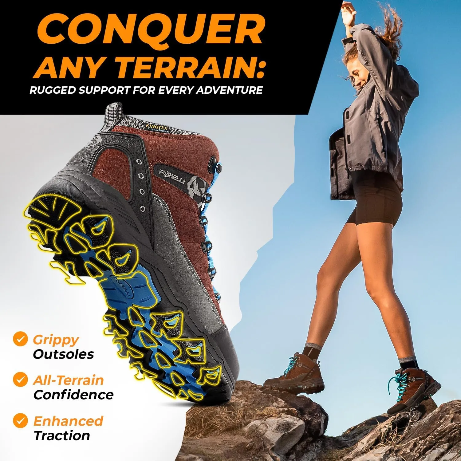 Foxelli Women’s Hiking Boots - Waterproof Lightweight & Breathable Suede Leather