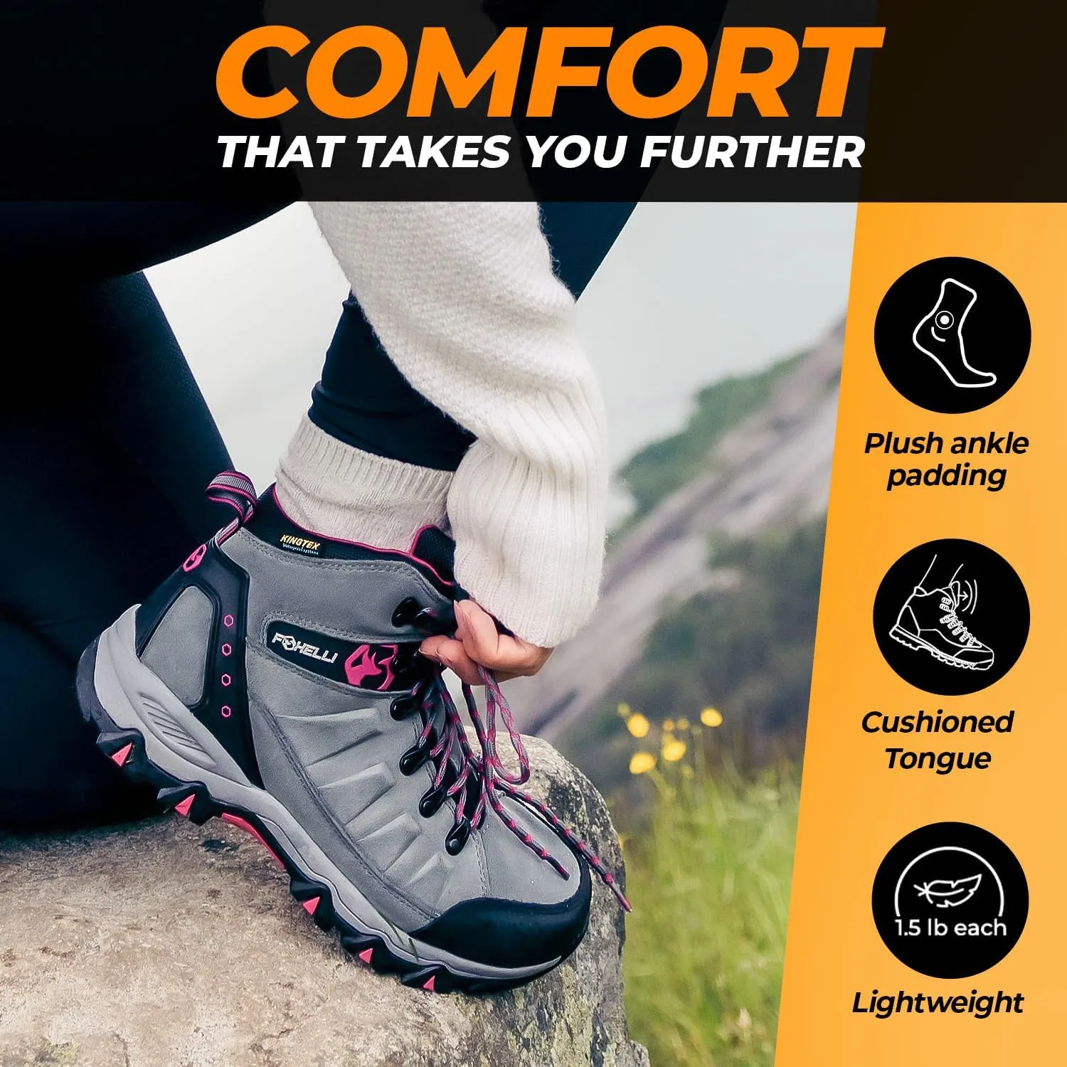 Foxelli Women’s Hiking Boots - Waterproof Lightweight & Breathable Suede Leather